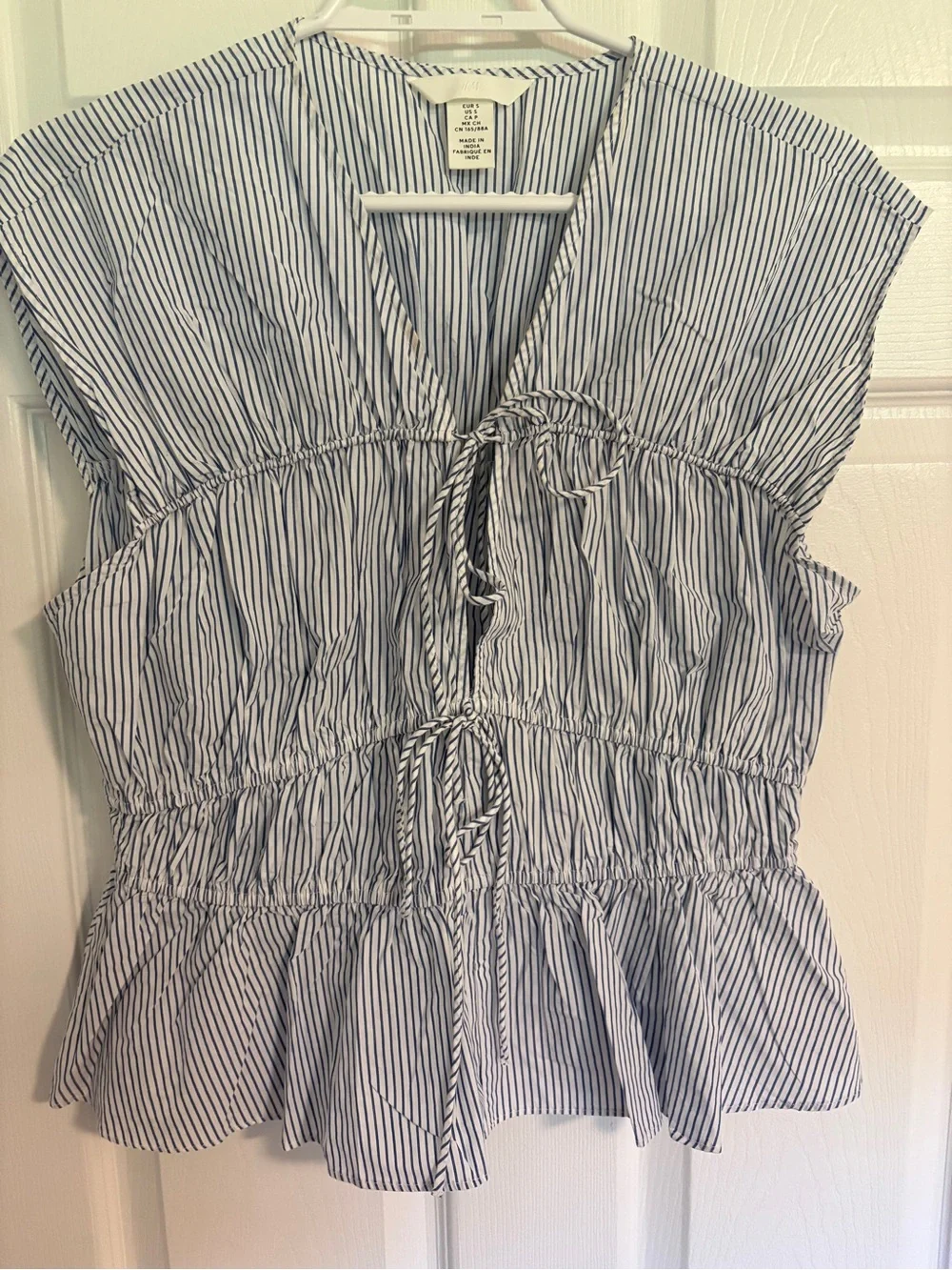 H&M Blue & White Vertical Stripe Tie-Front Top - Picture 4 of 6
